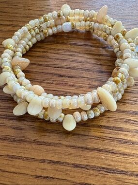 Beige Multi-Strand Beaded Coil Bracelet - Women Jewelry